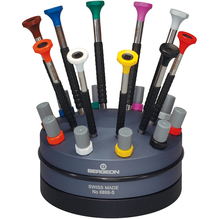 Bergeon 6899-S10 socle tourant avec 10 tournevis, avec mèches de rechange