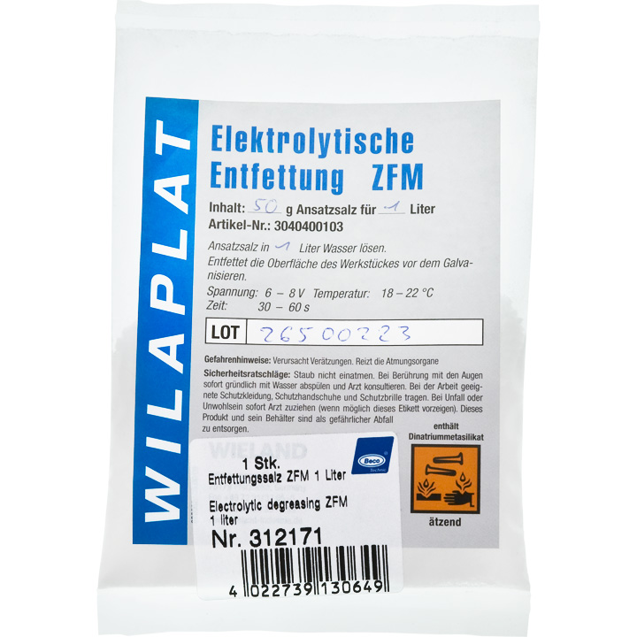 Dégraissage Wilaplat ZFM - électrolytique, sans cyanure (sel de préparation 50 gr. pour 1 litre)
