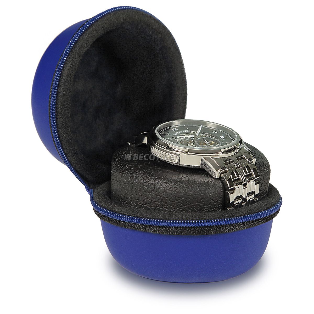 Boxy Watch Box, Étui de montre, cuir volant, bleu, ronde