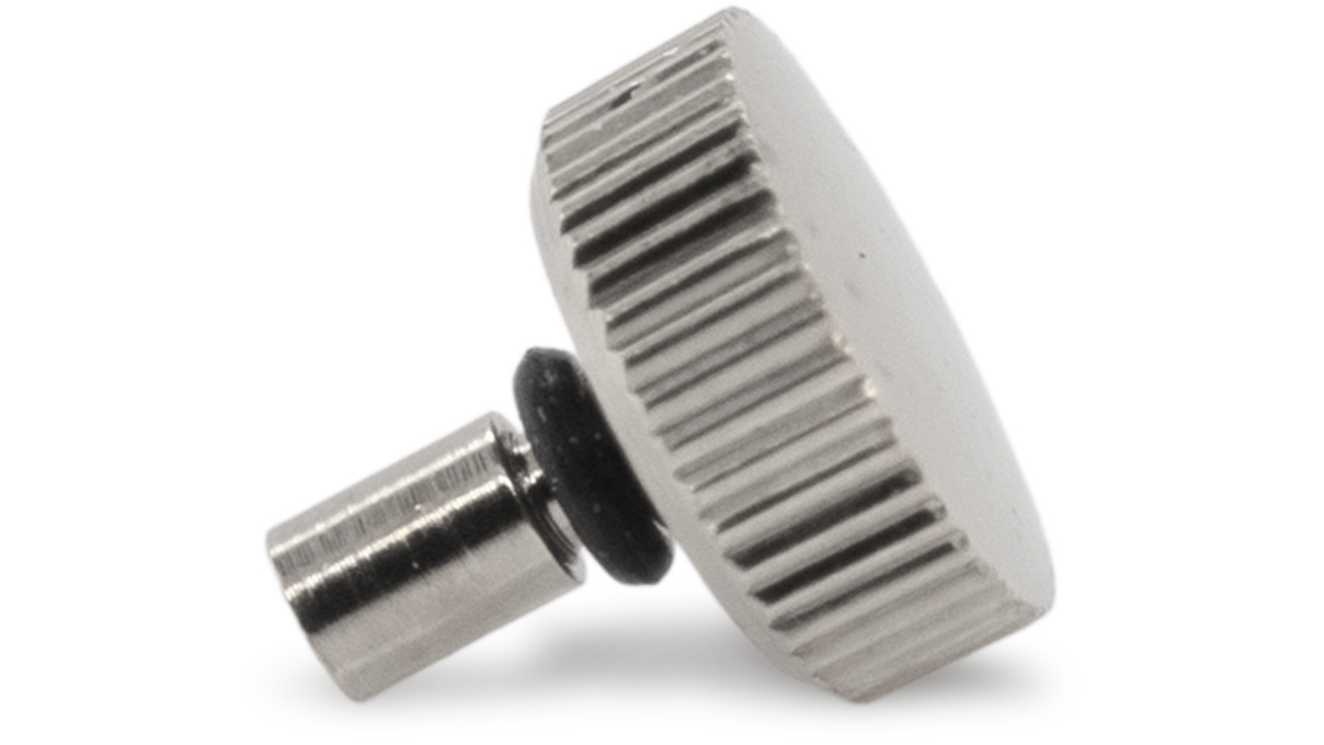 Couronne étanche, Forme japonaise, Acier inoxydable, Blanc, Tête Ø 3 mm, Filetage Ø 0,6 mm