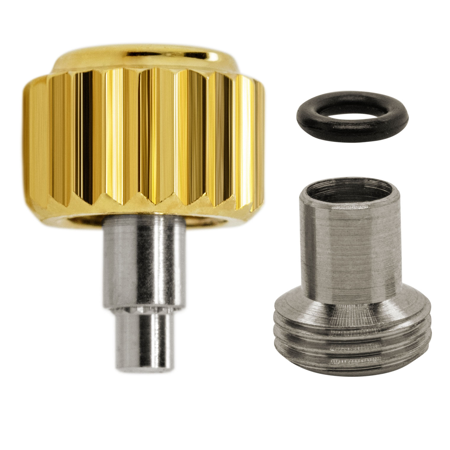 Couronne à vis, PB, 3 microns jaune avec tubus/joint, hauteur  3,8, Ø 7,0, tubus 2,9, filetage 0,9, étanche