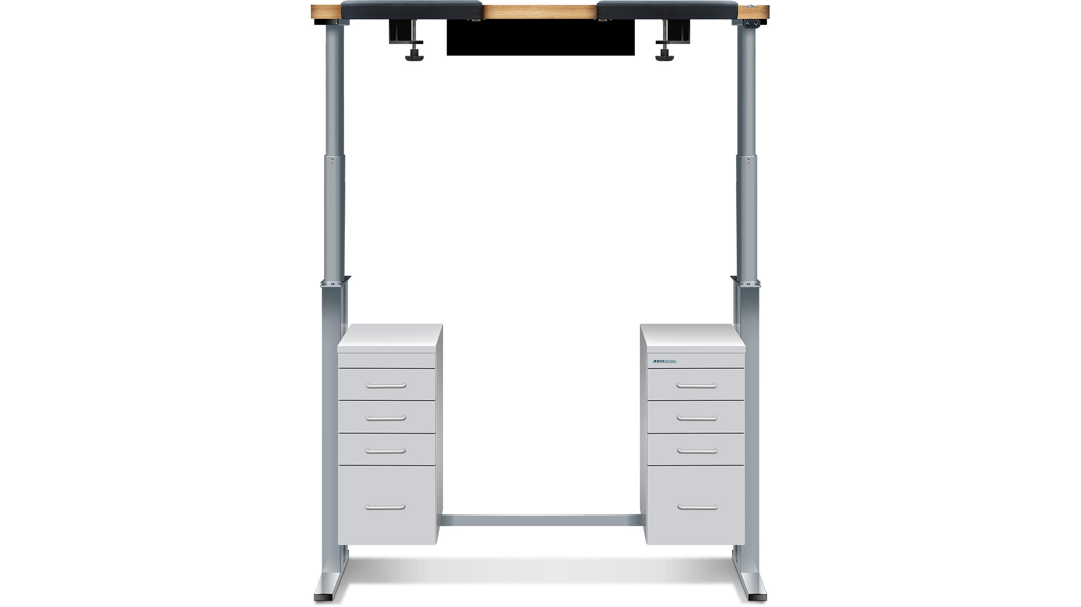 Établis Ergolift Evolution, plan de travail de chêne, 120 x 60 x 4 cm, tiroirs gris soie