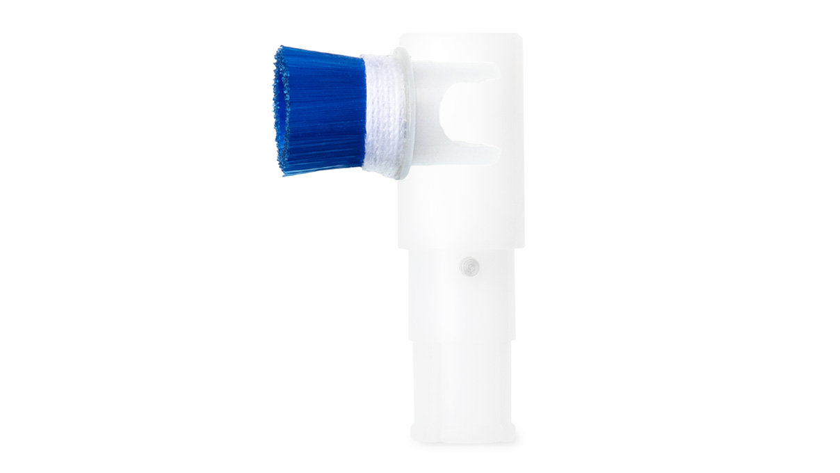 Brosse medium Ø 10 mm, nylon 0,15 mm, bleue, coudée, pour adaptateur