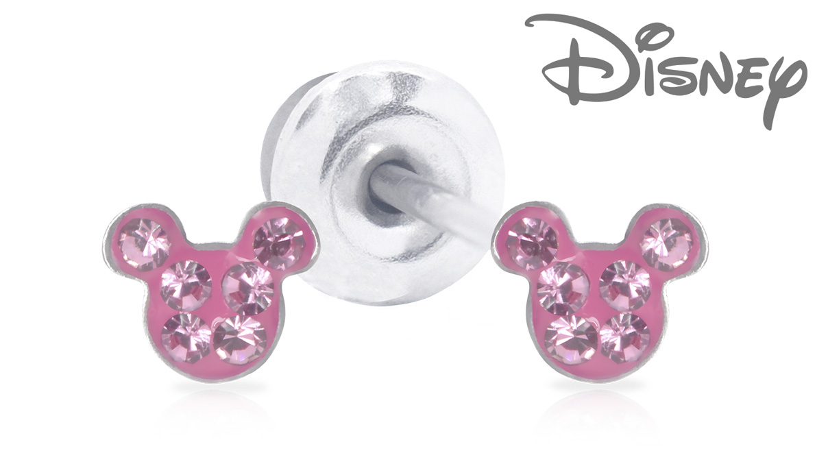 QPP Ohrstecker JCM2, Mickey, Emaille rosa, Disney-lizenziert, weiß, 1 Paar
