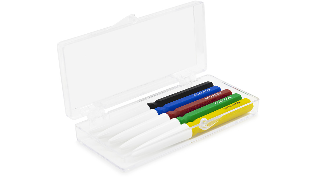 Bergeon 30102 Assortiment de 5 pique-huile, de très fin à très grossier, dans une boîte en plastique