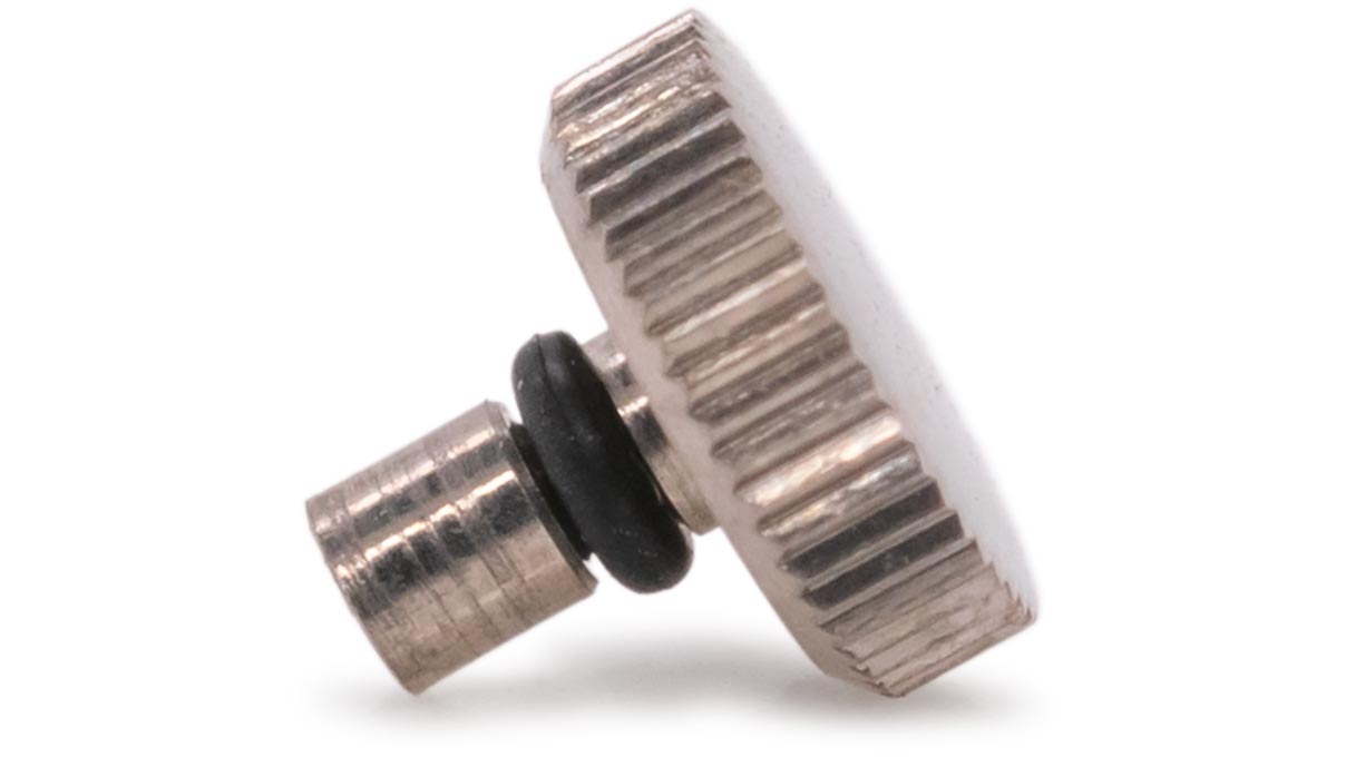 Couronne étanche, Forme japonaise, Acier inoxydable, Blanc, Tête Ø 3,5 mm, Filetage Ø 0,8 mm