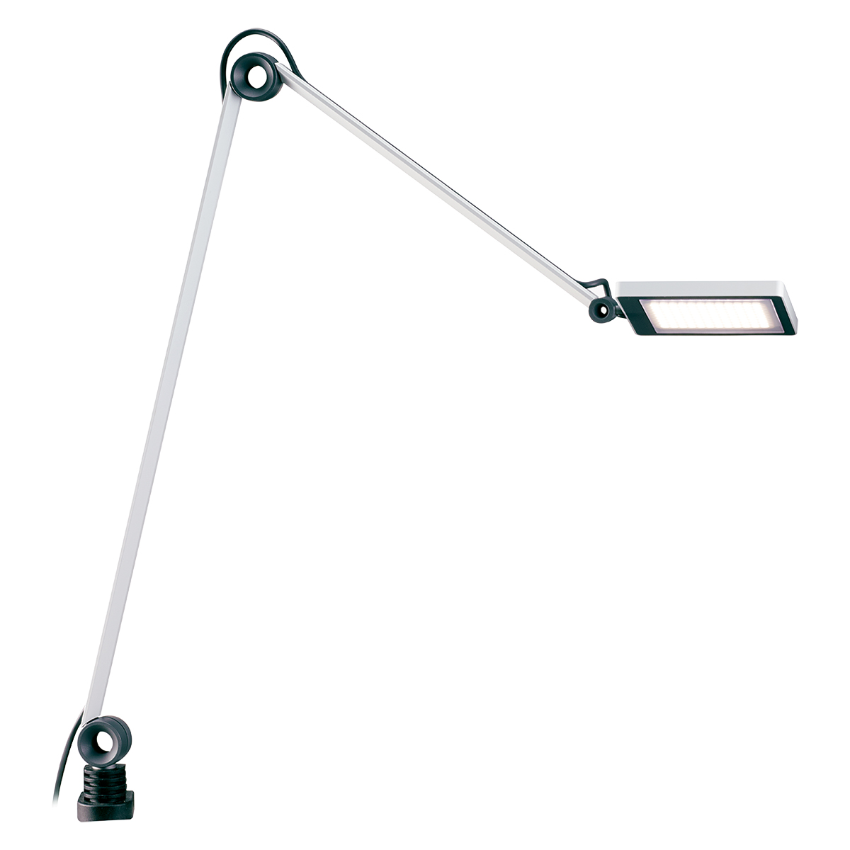 Luminaire Para.Mi, 7 W, 4000 K, argent métallisé, bras articulé, tête quarée, socle de table