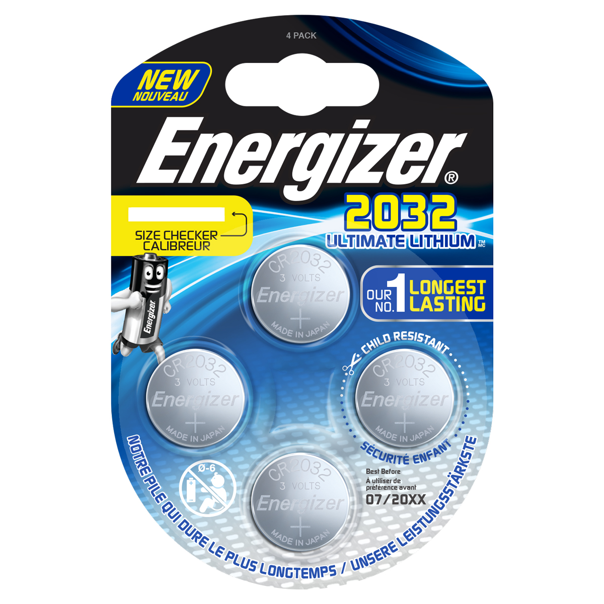 4 CR 2032 Ultimate Energizer Lithium dans un blister