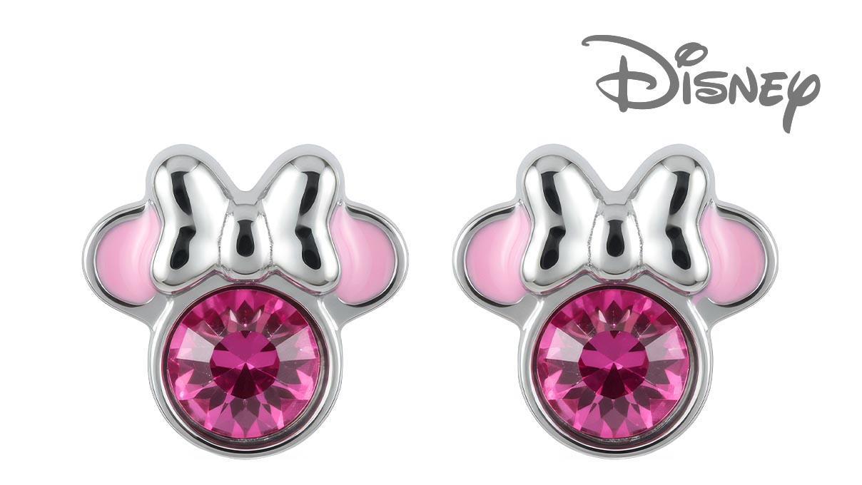 QPP Boucles d'oreilles JCM7, Minnie, cristal rose, sous licence Disney, blanches, 1 paire
