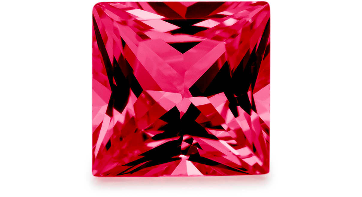 Pierre de couleur synthétique, rubis, carré, 3 x 3 mm