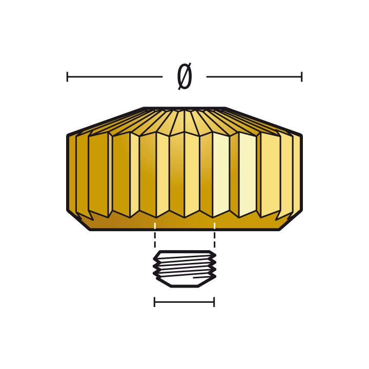 Couronne 919 RA, 3 microns jaune, Ø 5,0, tubus 2,0, filetage 0,9, étanche