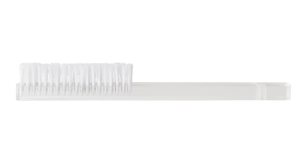 Brosse à main, 4 rangées, poils en nylon blanc, manche en plexiglas, doux, 190 mm