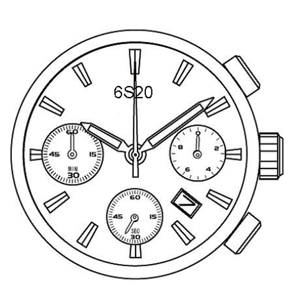Mvt. Miyota 6S20 15''' DATE4.5 SC CHR 1/20SEC SS 60MIN Quartz (399 | SR927W)