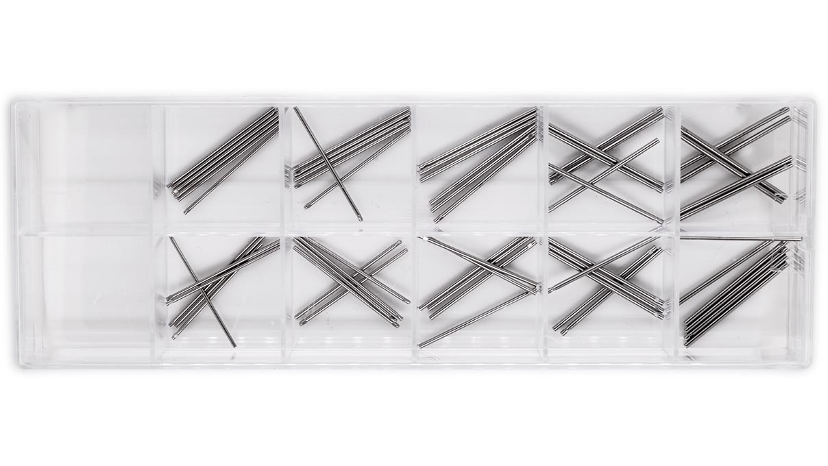 Sortiment Bandstifte mit Presssitz, Edelstahl, Länge 27 mm, Ø 0,8 - 1,2 mm, 60 Stück