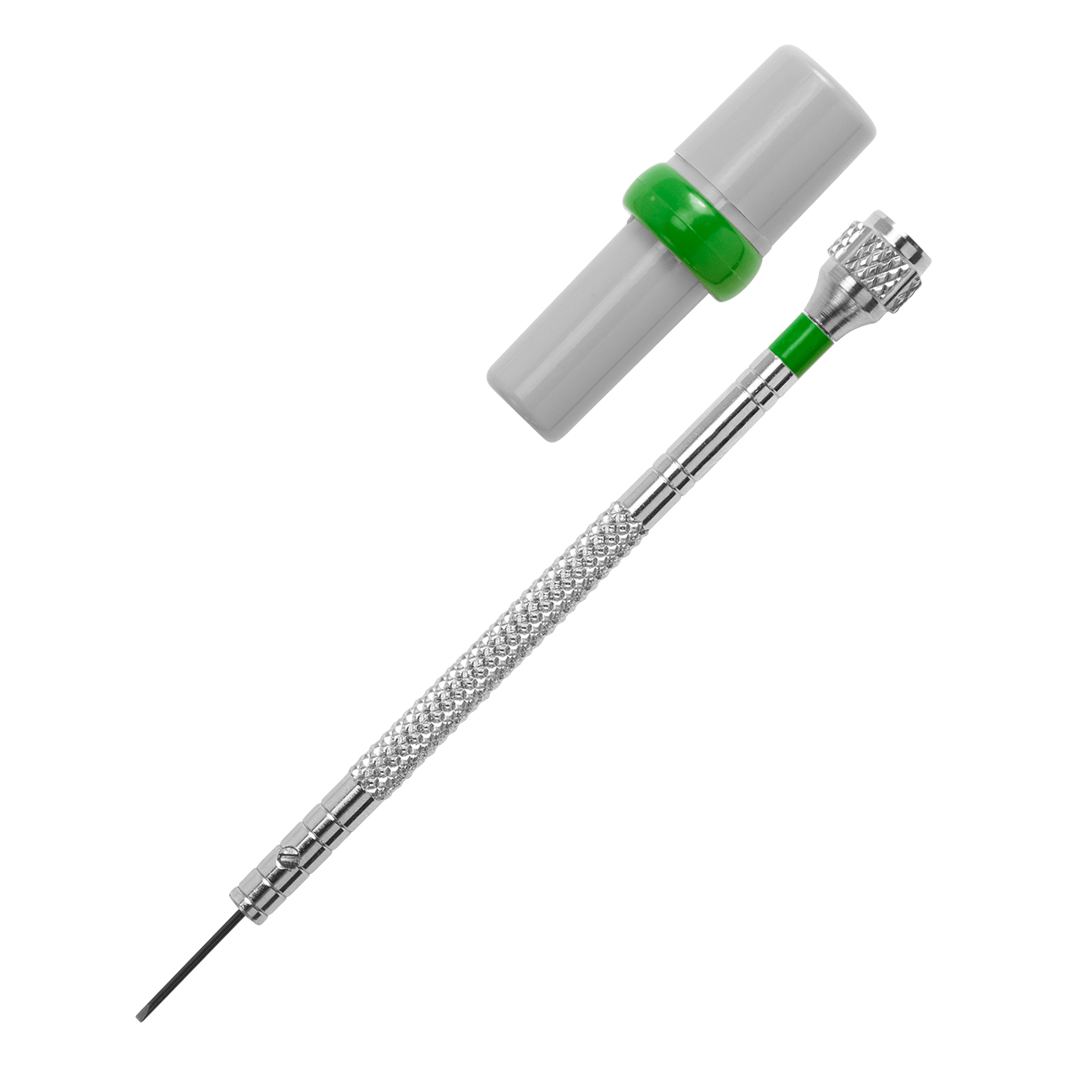 Tournevis à fente Basic, 0,7 mm, meulé en V, vert, 4 mèches de rechange