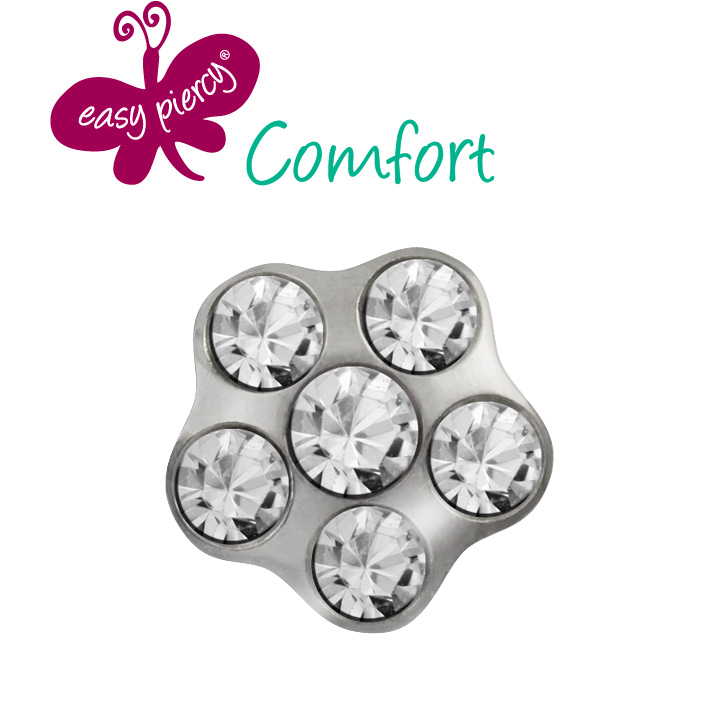 Easy Piercy Comfort 1 paire de boutons d'oreilles Flower Ø 5,0 mm, blanc, imitation diamant/diamant