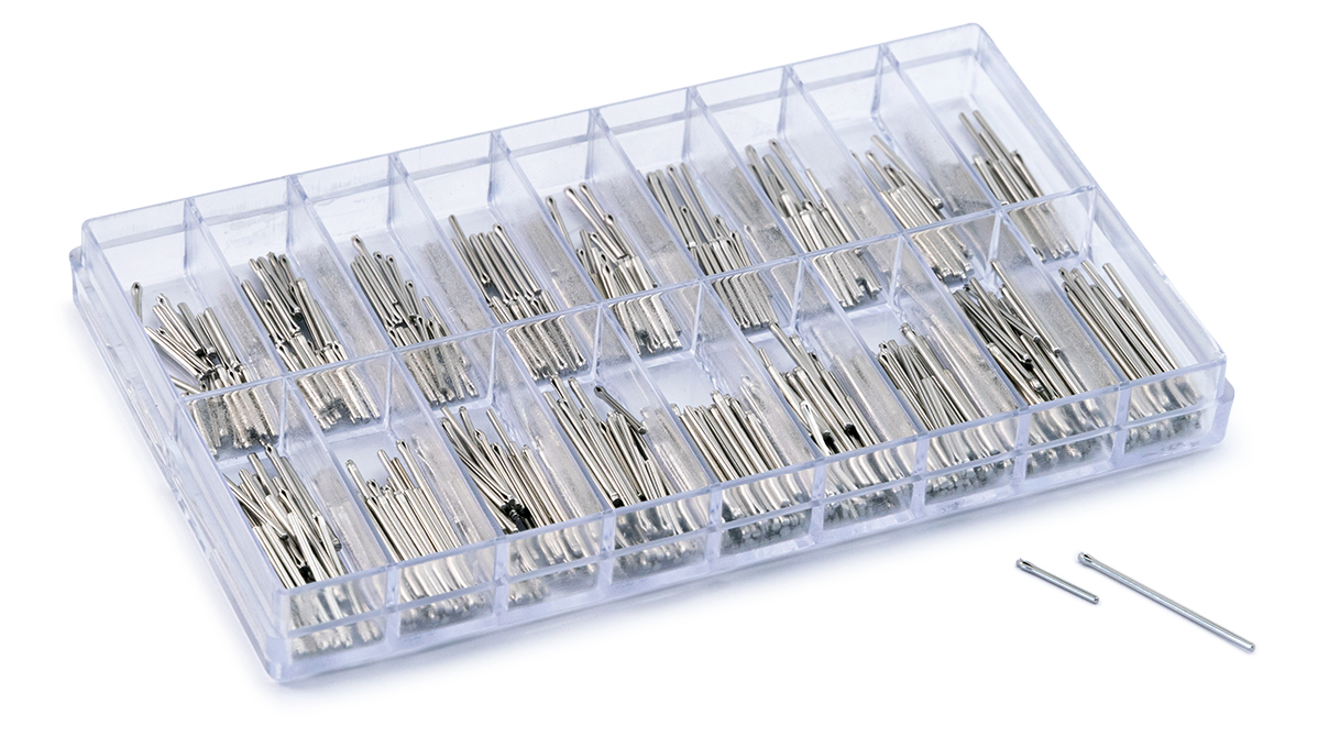 Assortiment de Open End Pins, acier inox, Ø 0,8 - 1 mm, longueur 10 - 22 mm, 540 pièces