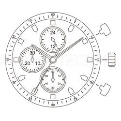 Mvt. Miyota JS10 12 1/2''' SC 3EYE CHR 30MIN 24H Quartz (364 | SR621SW)