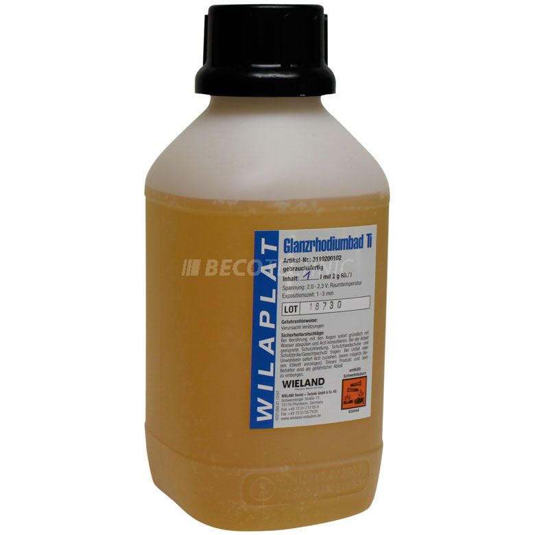 Bain de depot galvanique de revetements de rhodium Blancadur Ti avec 2 g Rh/l, 1 litre