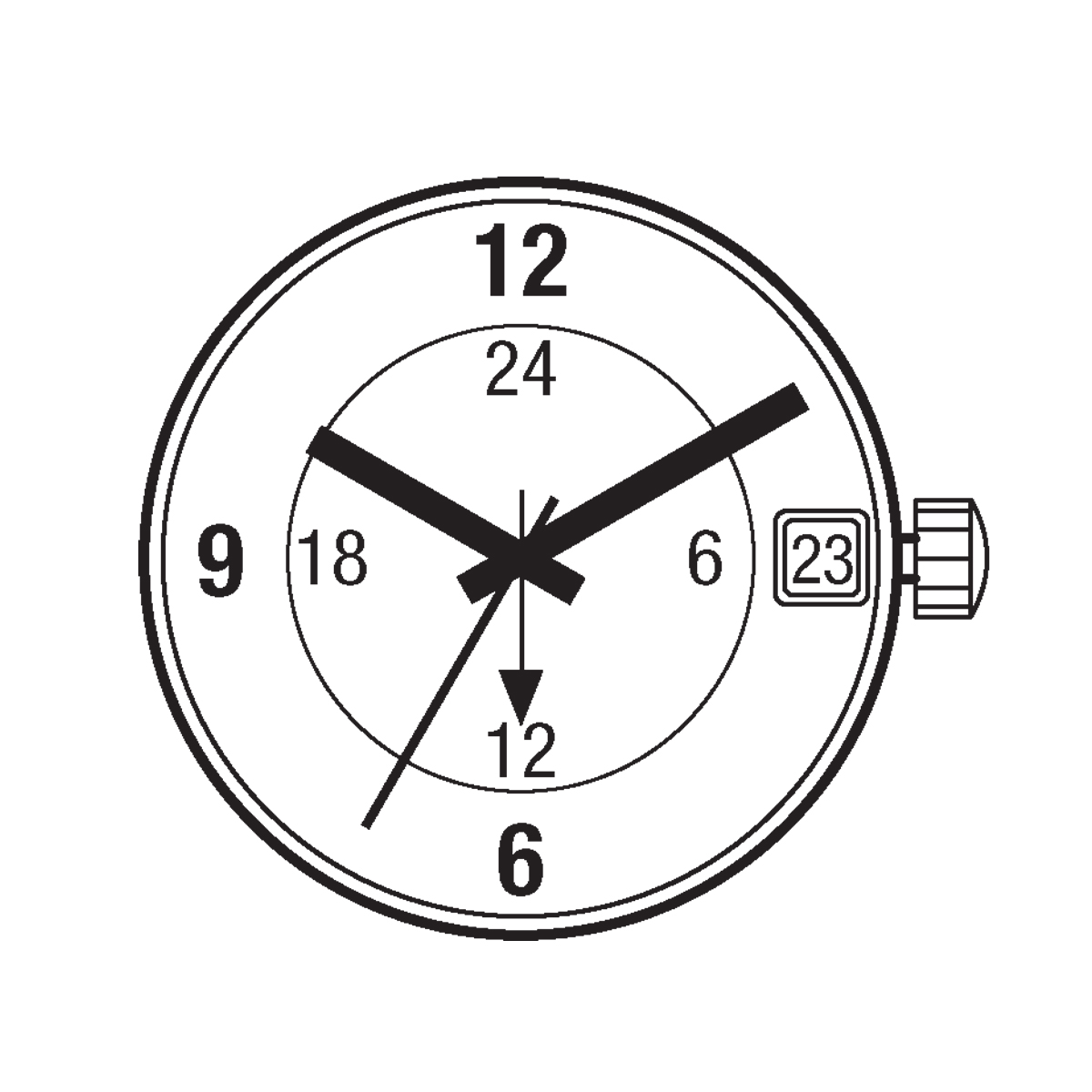 Mvt. Ronda 505.24H H2 10 1/2''' DATE3 SC, DUAL TIME 24H (by hand) Quartz (371 | SR920SW) - Powertech