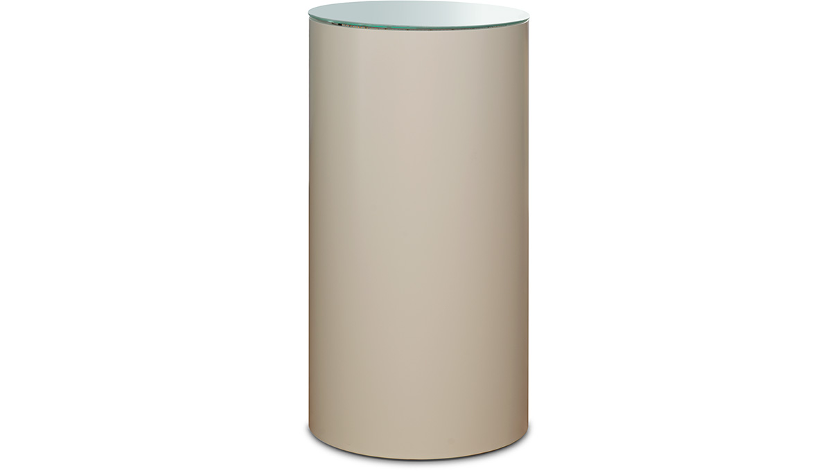 Mobilier boutique WAIO, comprenant un plateau en verre satiné avec éclairage LED indirect et passe-câble