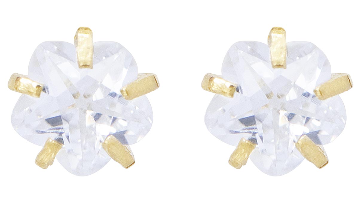 QPP Ohrstecker A32, Chaton Ø 4 mm, Zirkonia Blume weiß, Edelstahl gelb vergoldet, 1 Paar