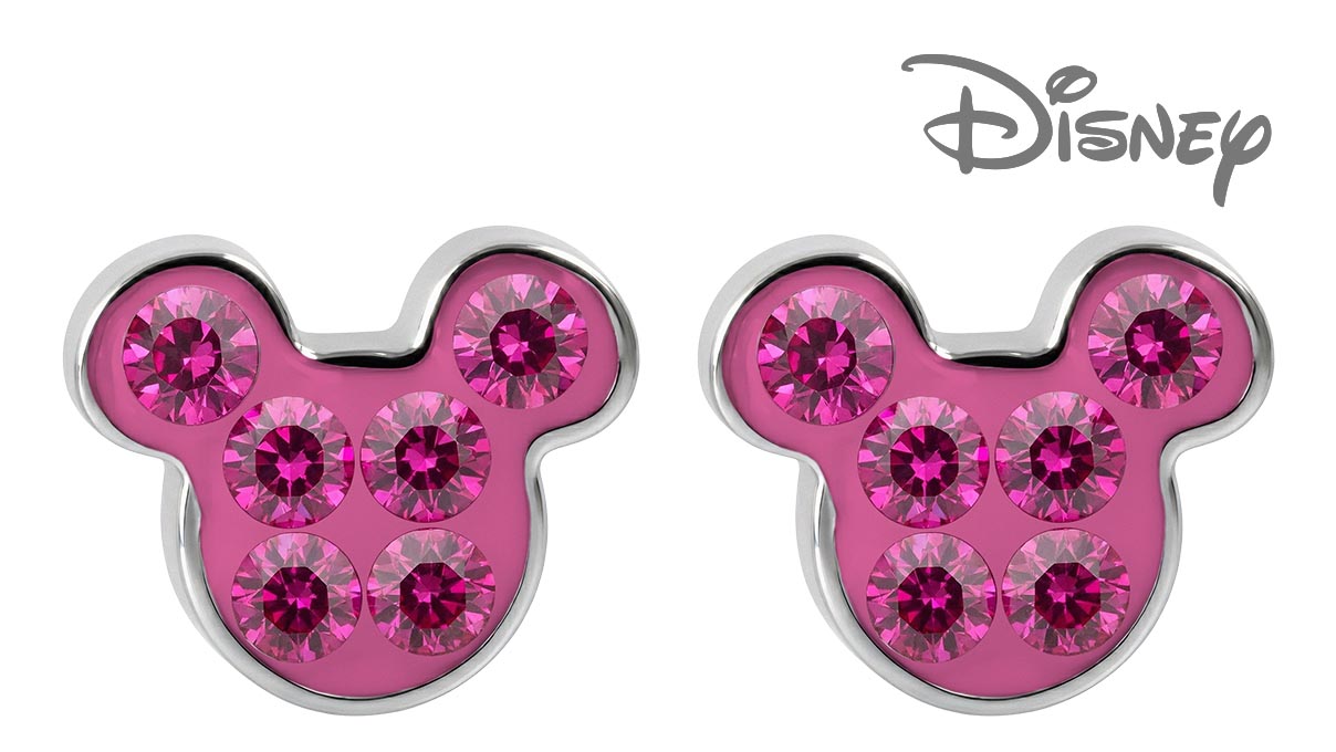 QPP Boucles d'oreilles JCM2, Mickey, émail rose, sous licence Disney, blanches, 1 paire