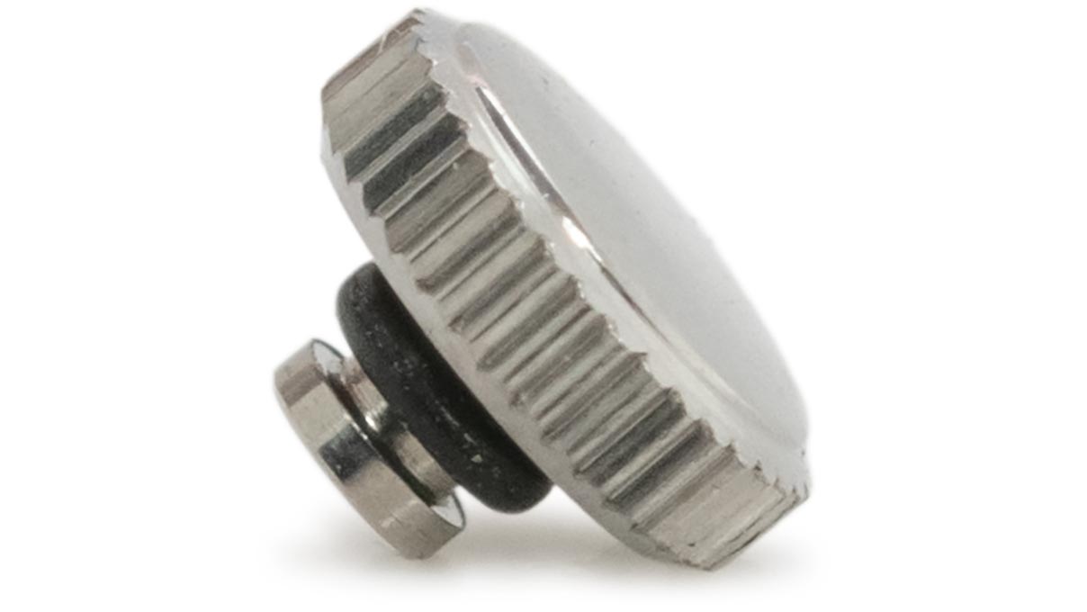 Couronne étanche, Forme japonaise, Acier inoxydable, Blanc, Tête Ø 3,25 mm, Filetage Ø 0,6 mm