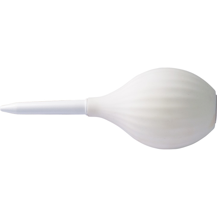 Souffleur de poussière en caoutchouc, blanc, avec 2 capuchons en plastiques