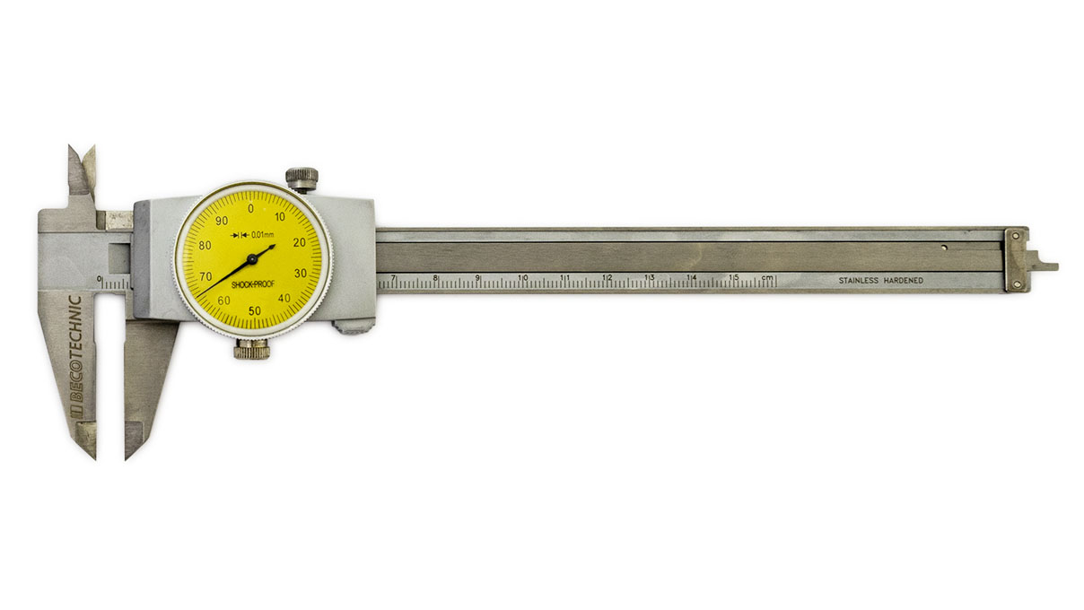 Calibre coulissant avec vis de blocage, acier inoxydable, plage de mesure 150 mm, cadran 0,01 mm