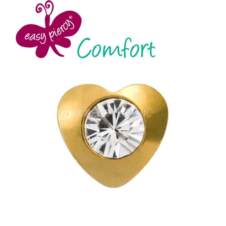 Easy Piercy Comfort 1 paire de boutons d'oreilles Ø 3,95 mm, doré, coeur avec immitation de diamant