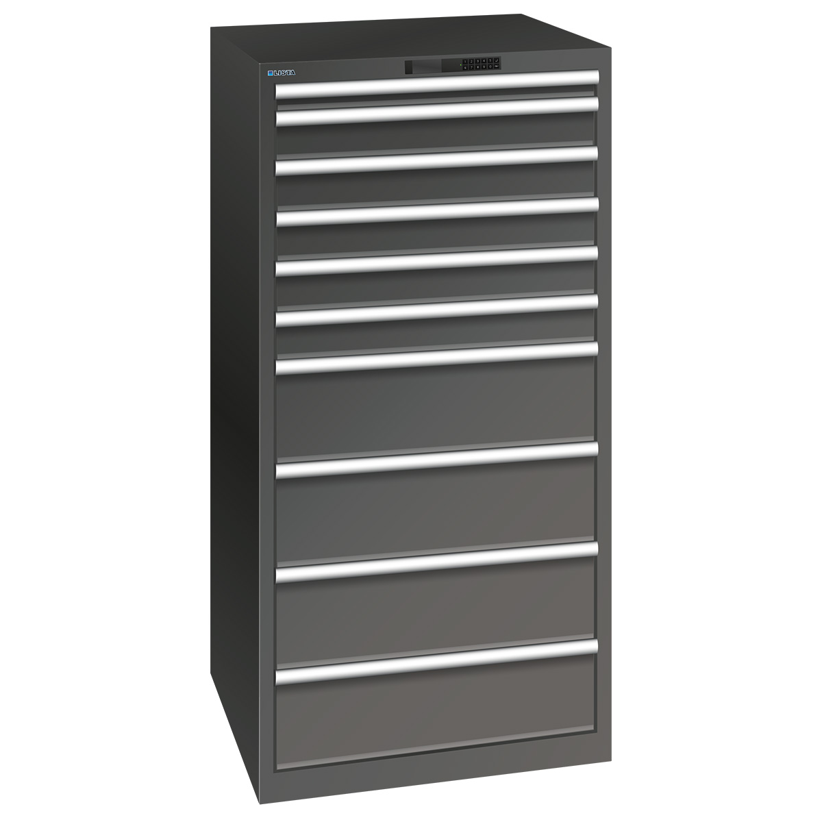 Lista armoire à tiroirs 36 x 36 E, 10 tiroirs, noir, Code Lock, hauteur 1450 mm