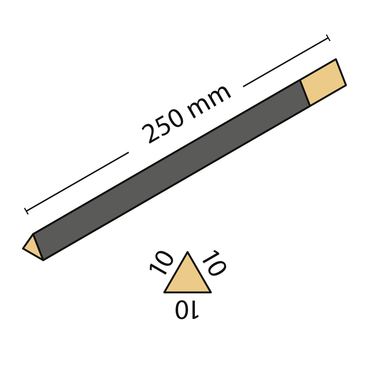 Cabron d'émeri triangulaire, longueur 250 mm, fin, grain 120