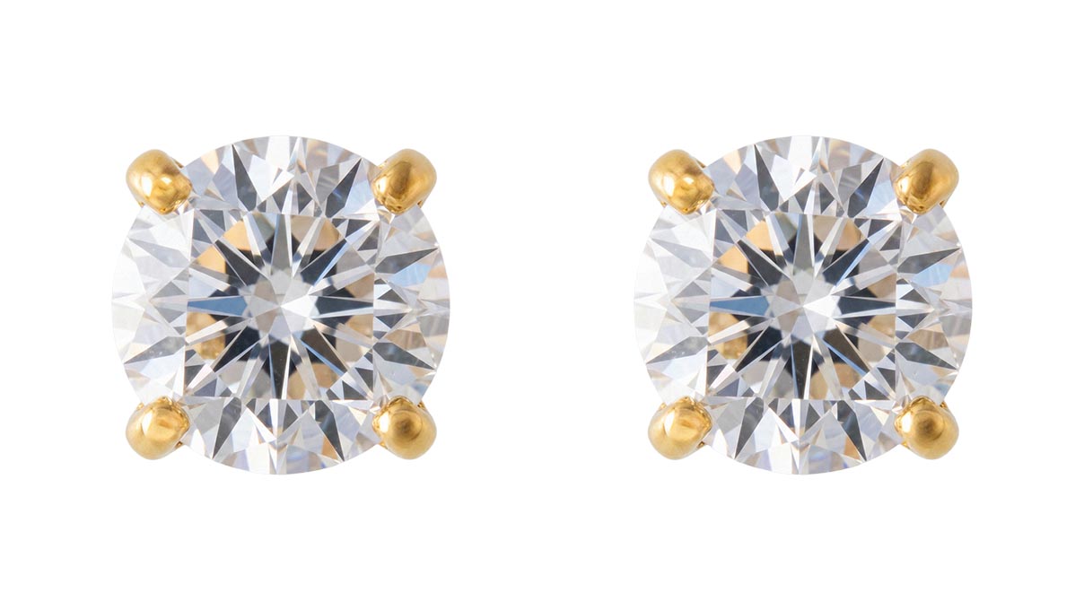 QPP puces d'oreilles A72, chaton Ø 3 mm, zircone blanche, inox plaqué or jaune, 1 paire