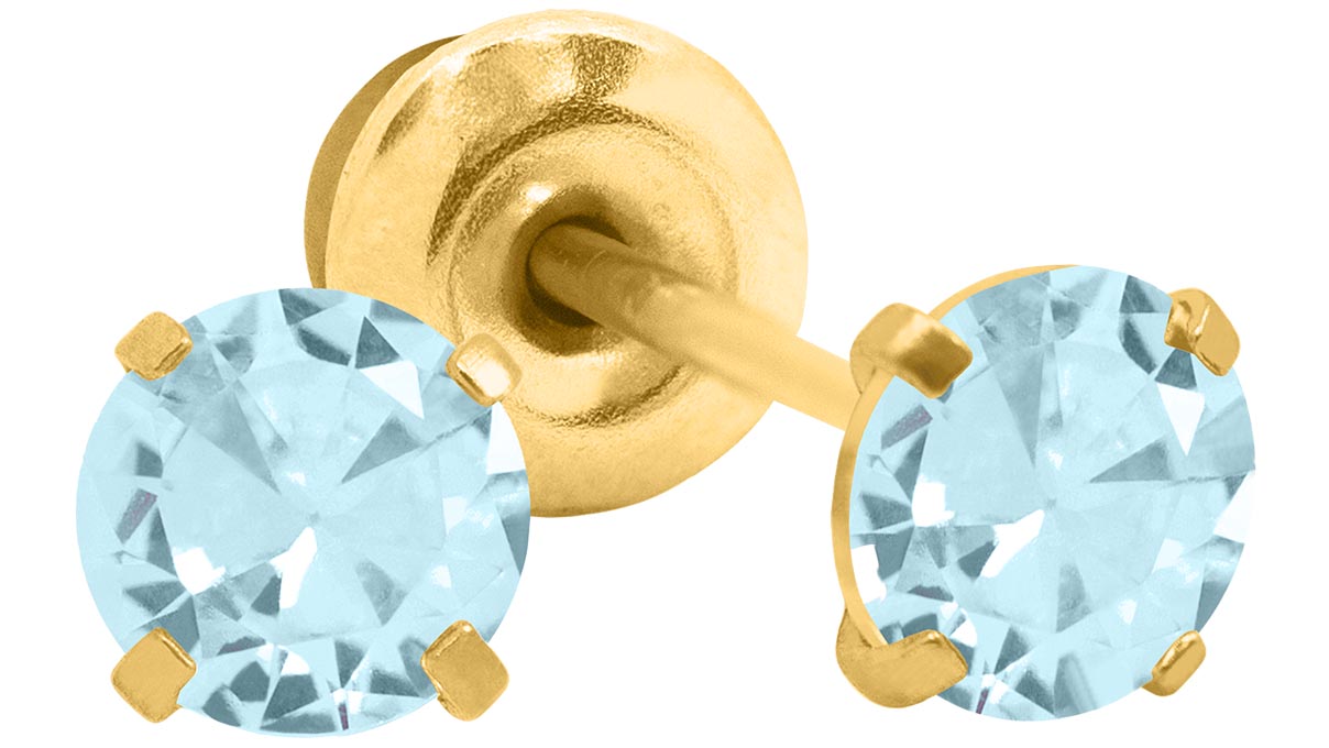 QPP Ohrstecker A70, Chaton Ø 3 mm, Zirkonia blau, Edelstahl gelb vergoldet, 1 Paar