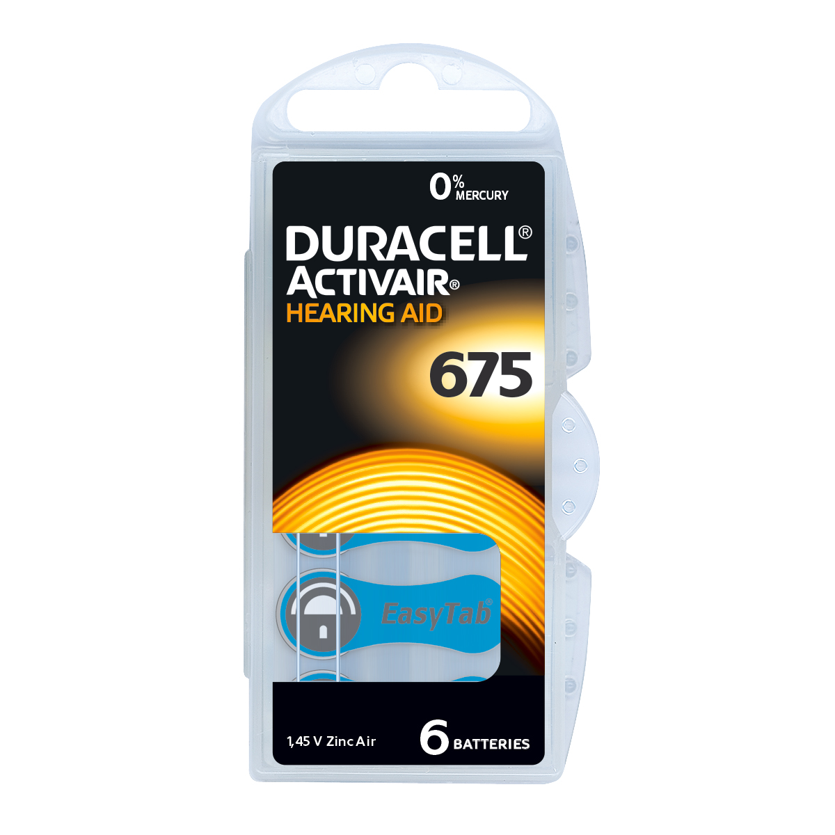 Duracell Activair Pack 6 Piles auditives Zinc Air No. 675, en blister