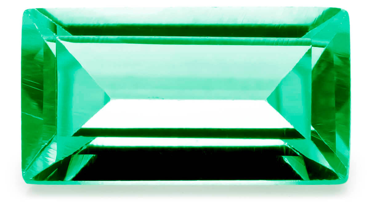 Pierre de couleur synthétique, émeraude, baguette, 5 x 2,5 mm