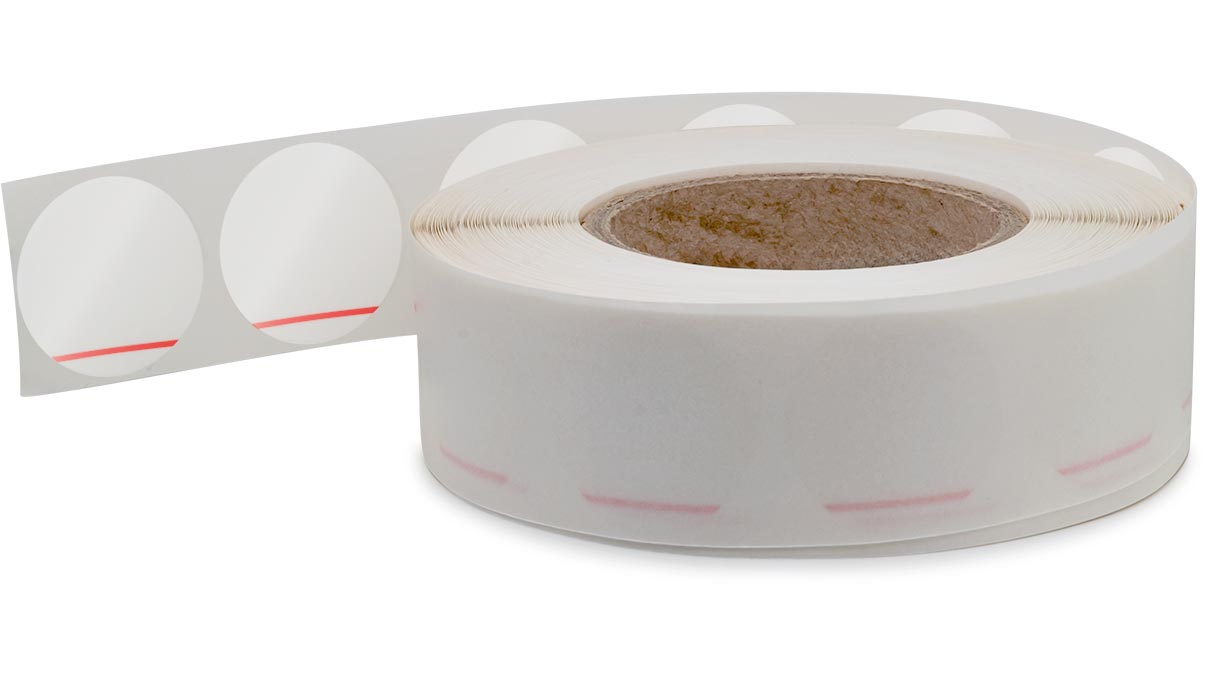 Ronds gommés autocollants Ø 38 mm, rouleau de 1000 pièces