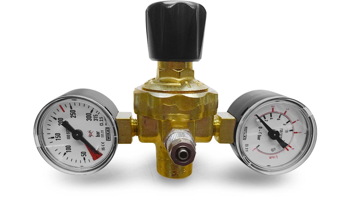 Régulateur de débit pour cartouches de gaz à usage unique, 2 manomètres