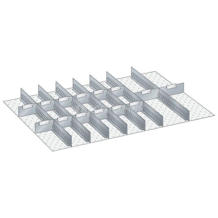 Matériel de subdivision Lista pour 54 x 36 E, 7 parois à fentes et 14 plaquettes séparatrices pour 100, 125 mm hauteur
frontale