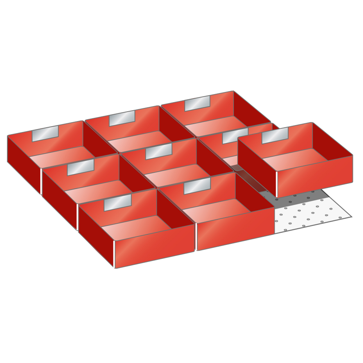 Lista bacs en plastique, kit pour 27 x 27 E avec 100/125 mm hauteur frontale, 9 pièces