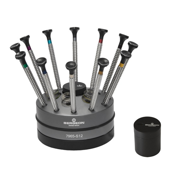 Bergeon 7965-S12 socle tournant de 12 tournevis d´horloger avec profilé spécial