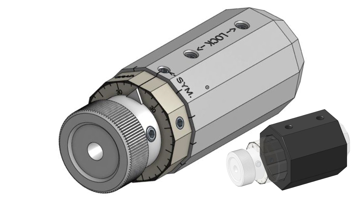 Micromecalp Symetrixx Polygonal Repeater, Dispositif de maintien spécial avec 12 faces précisément
indexées pour des opérations répétitives à angles identiques, compris douille en matière synthétique
interchangeable à 8 pans