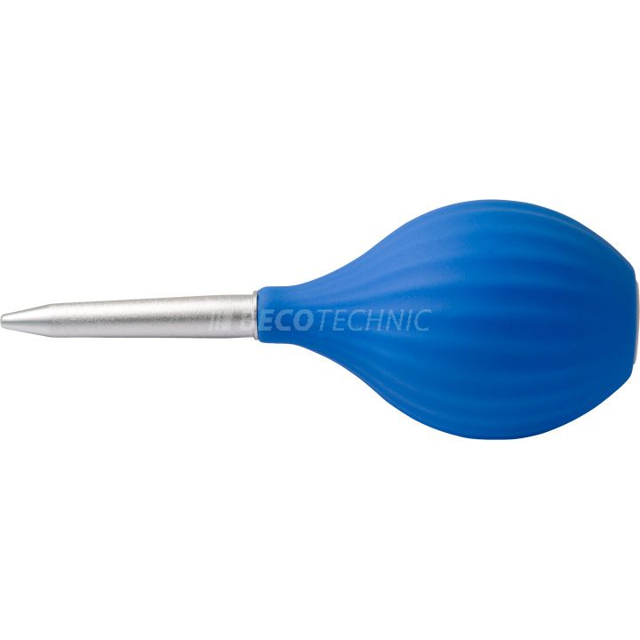 Souffleur de poussière en caoutchouc, bleu, avec 2 capuchons en plastiques