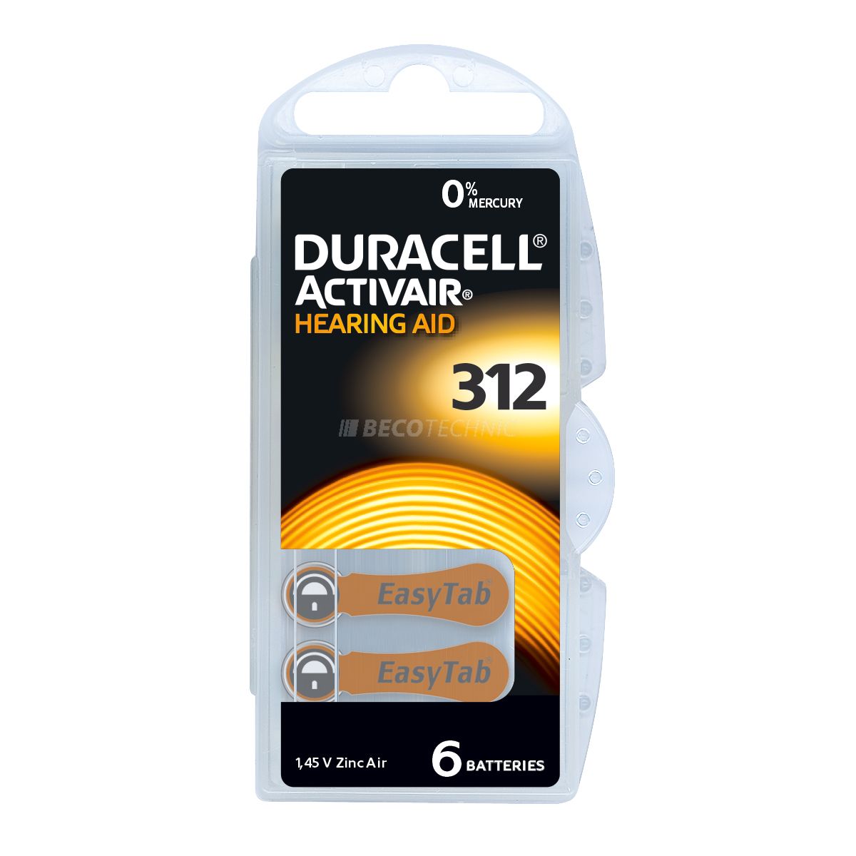 DURACELL ACTIVAIR PACK 6 Piles auditives Zinc Air No. 312, en blister