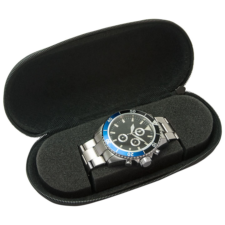 Watch Box étui de montre, coque dure, revêtement textile, mat-brillant, noir, imprimable avec votre logo