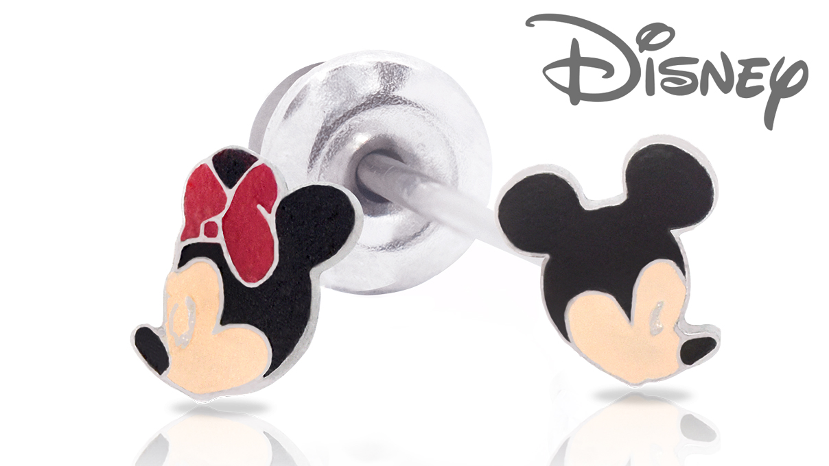 QPP Boucles d’oreilles puces JCM4, Mickey & Minnie, Émail rouge et noir, Sous licence Disney, Blanc, 1
paire