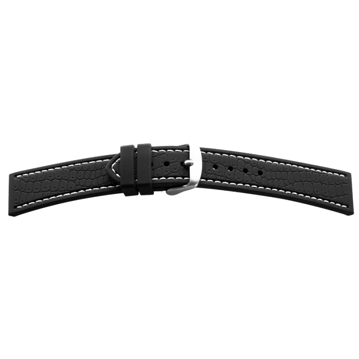 Bracelet  de montre, silicone, noir/blanc, largeur 22 mm, cornes 20 mm, longueur 120 + 80 mm