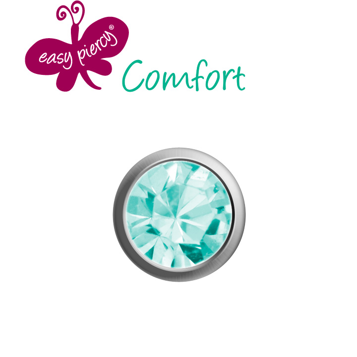 Easy Piercy Comfort 1 paire de boutons d'oreilles Ø 2,95 mm, blanc, imitation aiguemarine