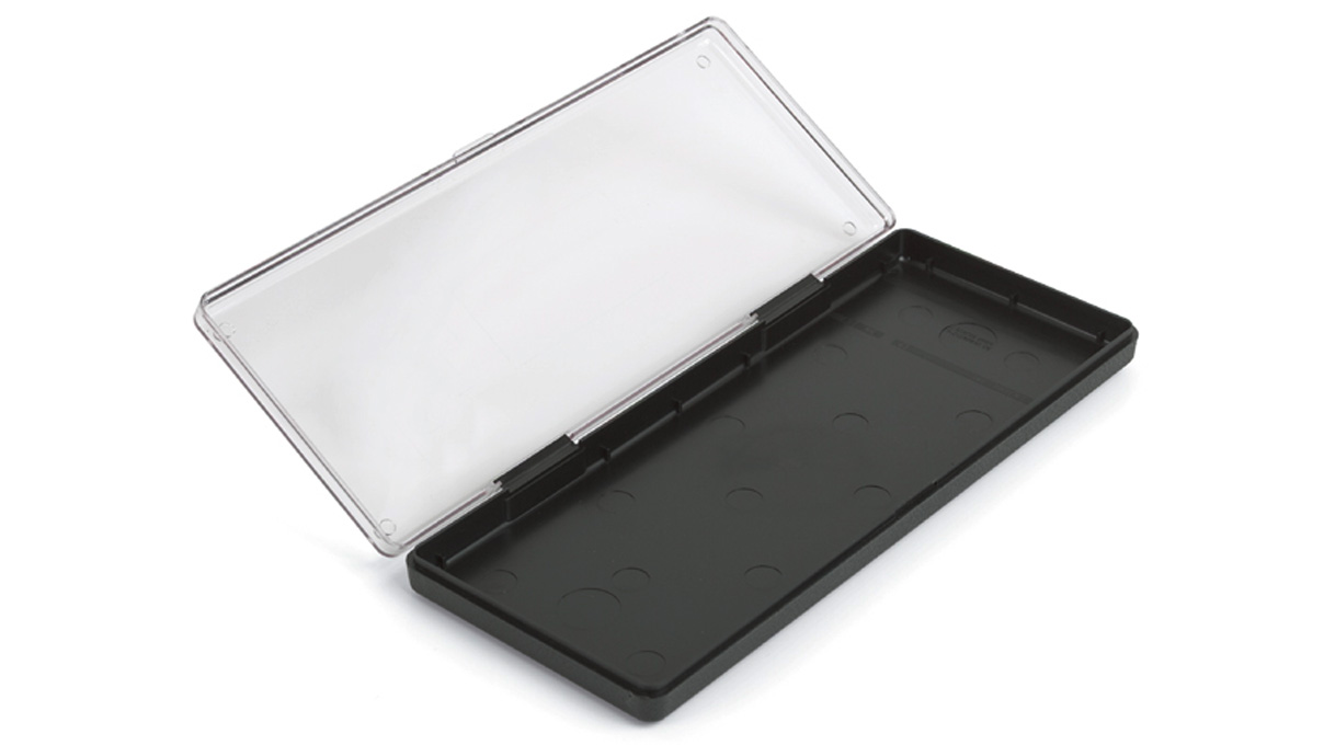 Boîte d'assortiment, noire avec couvercle transparent, 260 x 105 x 25 mm